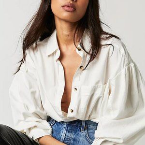 Free People Happy Hour Solid Poplin Top
